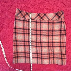 L.L.Bean Plaid Tan, Peach/Pink and Brown Women's Wool Skirt